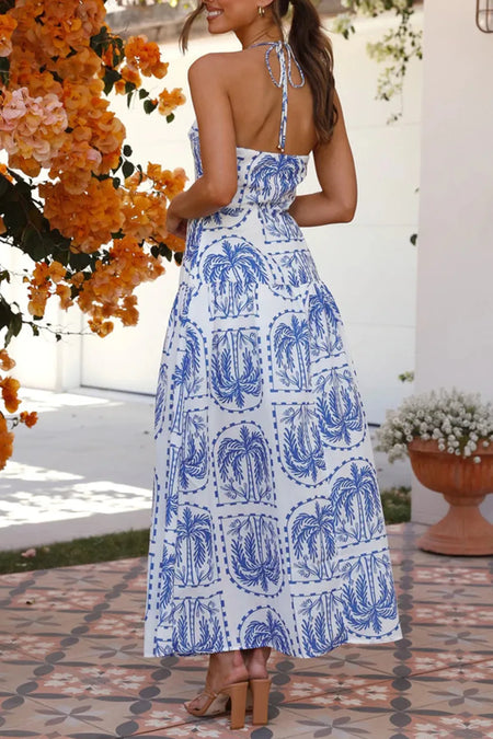 Printed Halter Neck Sleeveless Maxi Dress - alternate view 9