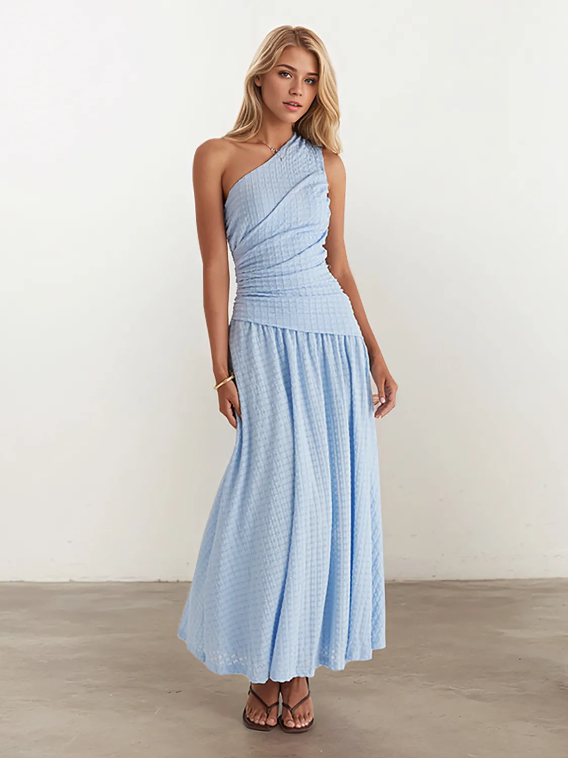 Textured Single Shoulder Dress - alternate view 4