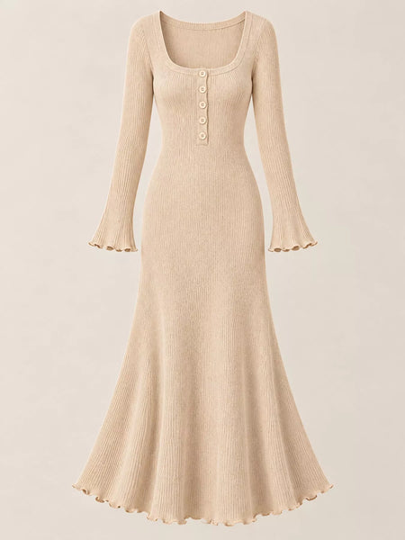 Button-Front Ribbed Knit Maxi Dress - alternate view 15