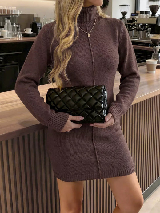 Turtleneck Ribbed Knit Sweater Dress - alternate view 4