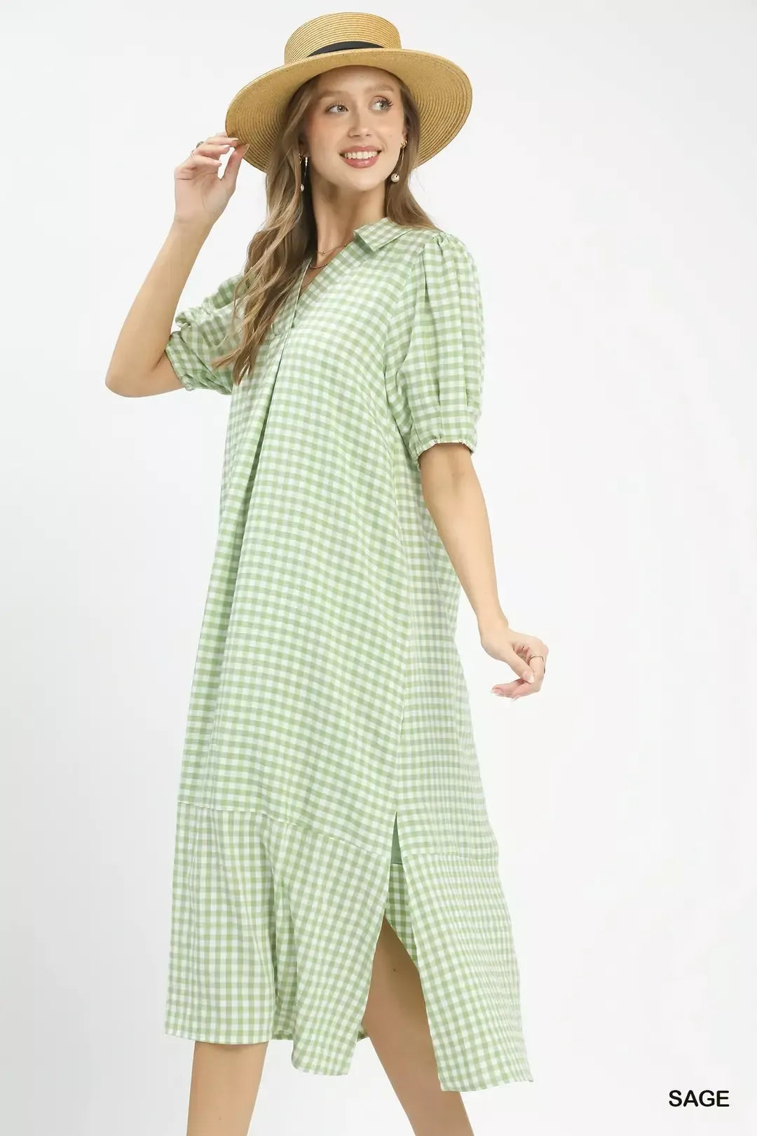Gingham Midi Dress with Side Pockets - alternate view 2