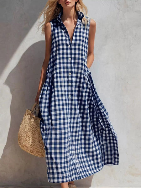 Full Size Sleeveless Gingham Button-Down Midi Dress Plus Size - alternate view 7