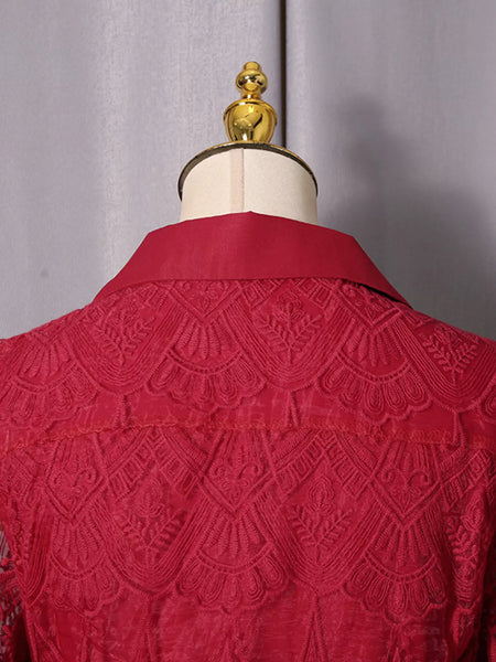 Lace Button Front Midi Dress - alternate view 11