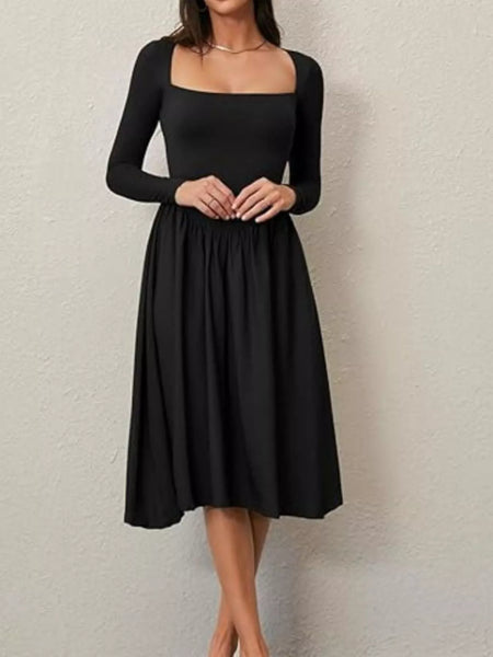 Square Neck Long Sleeve Midi Dress - alternate view 3