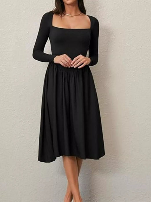 Square Neck Long Sleeve Midi Dress - alternate view 3