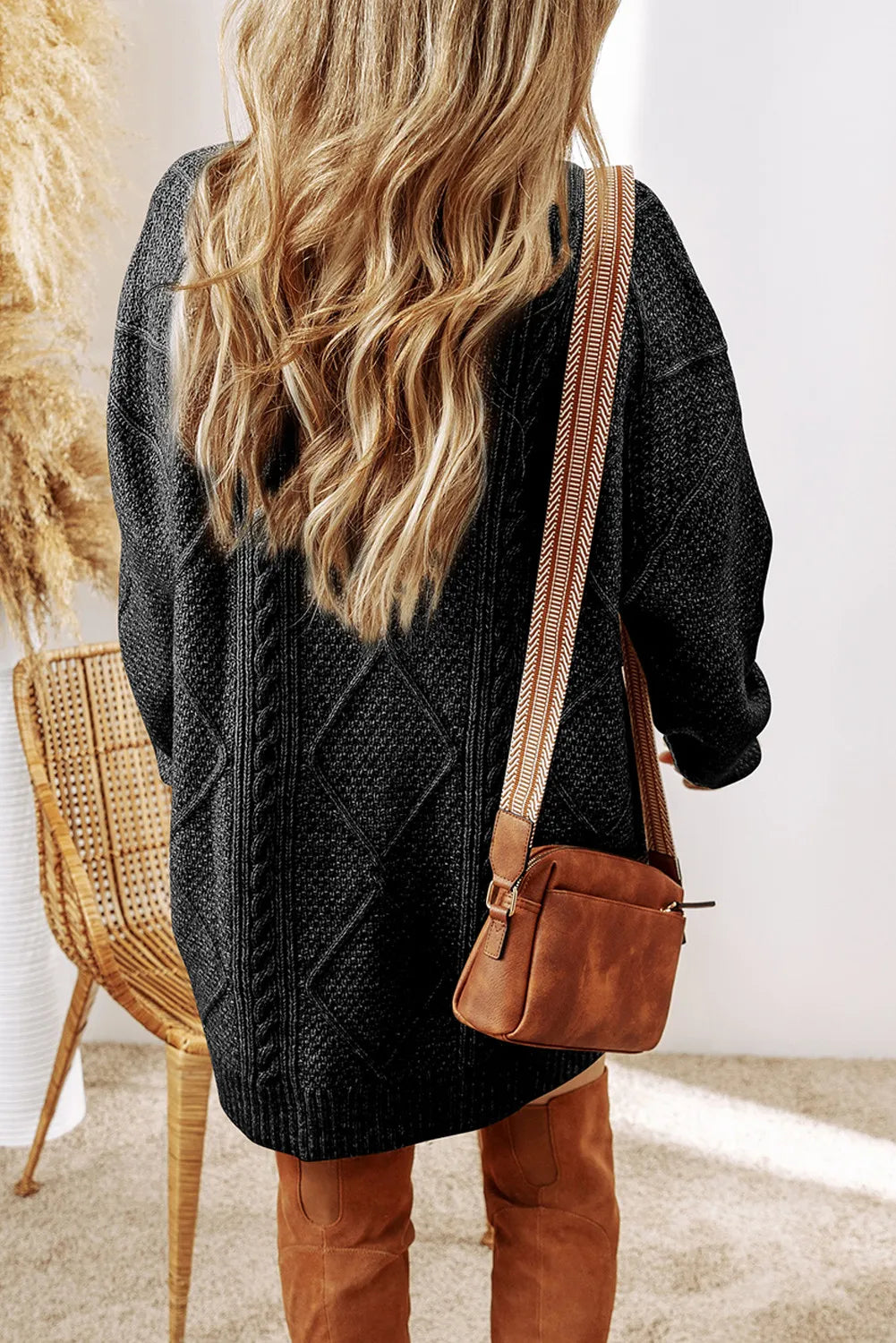 Cable-Knit Round Neck Sweater Dress - alternate view 5