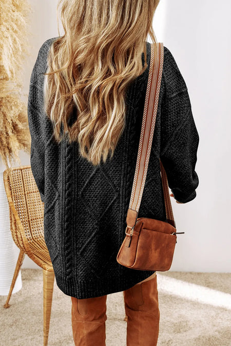 Cable-Knit Round Neck Sweater Dress - alternate view 5