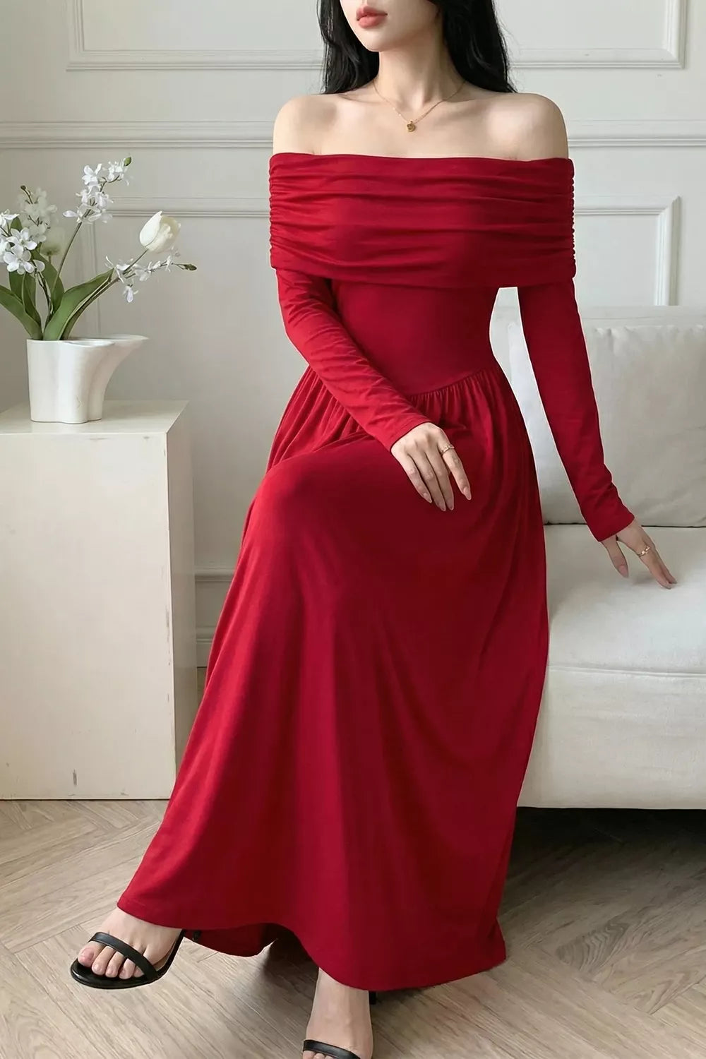 Off-Shoulder Ruched Bodycon Maxi Dress - alternate view 4