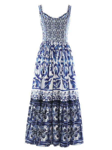 Smocked Printed Wide Strap Dress - alternate view 7