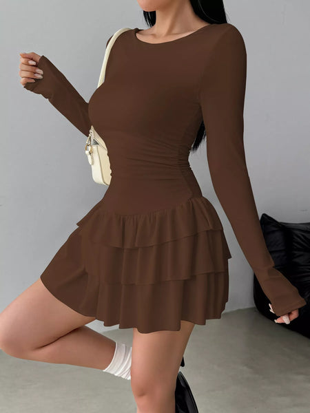 Layered Ruffle Long Sleeve Mini Dress - alternate view 8