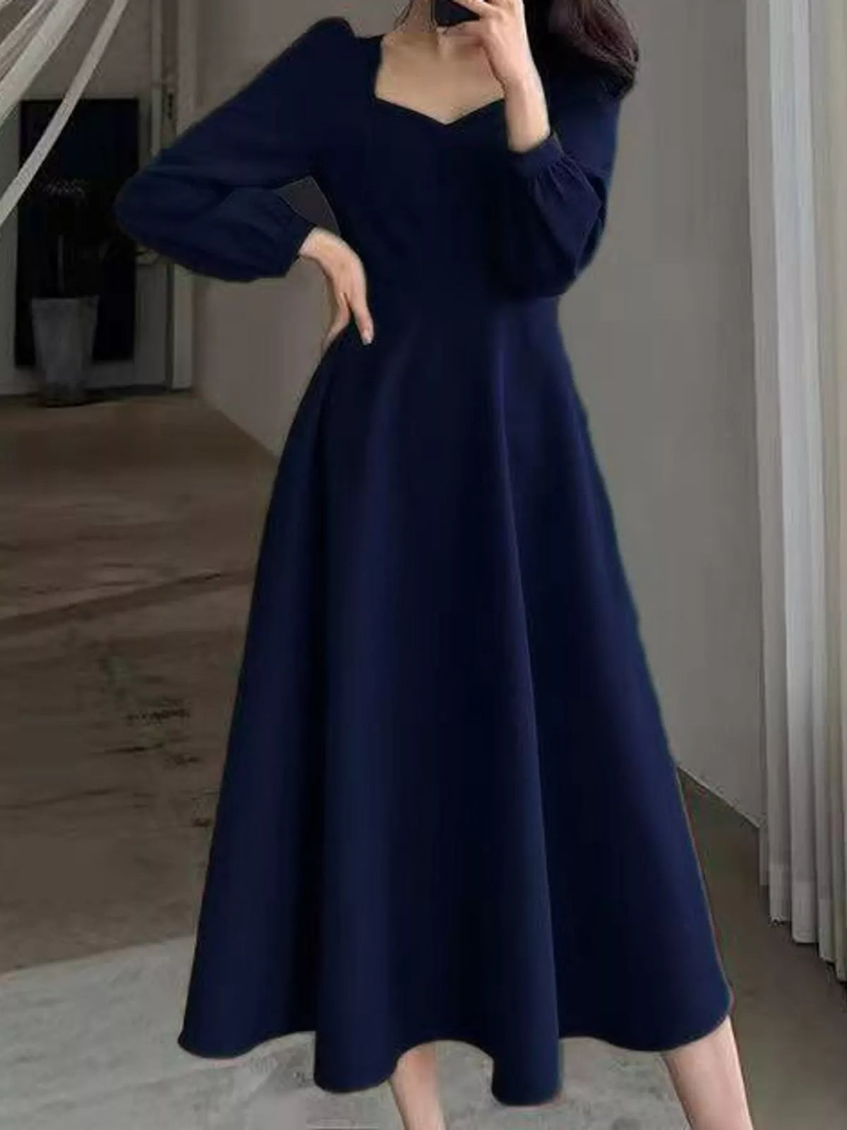 Full Size Long Sleeve A-Line Midi Dress Plus Size - alternate view 17
