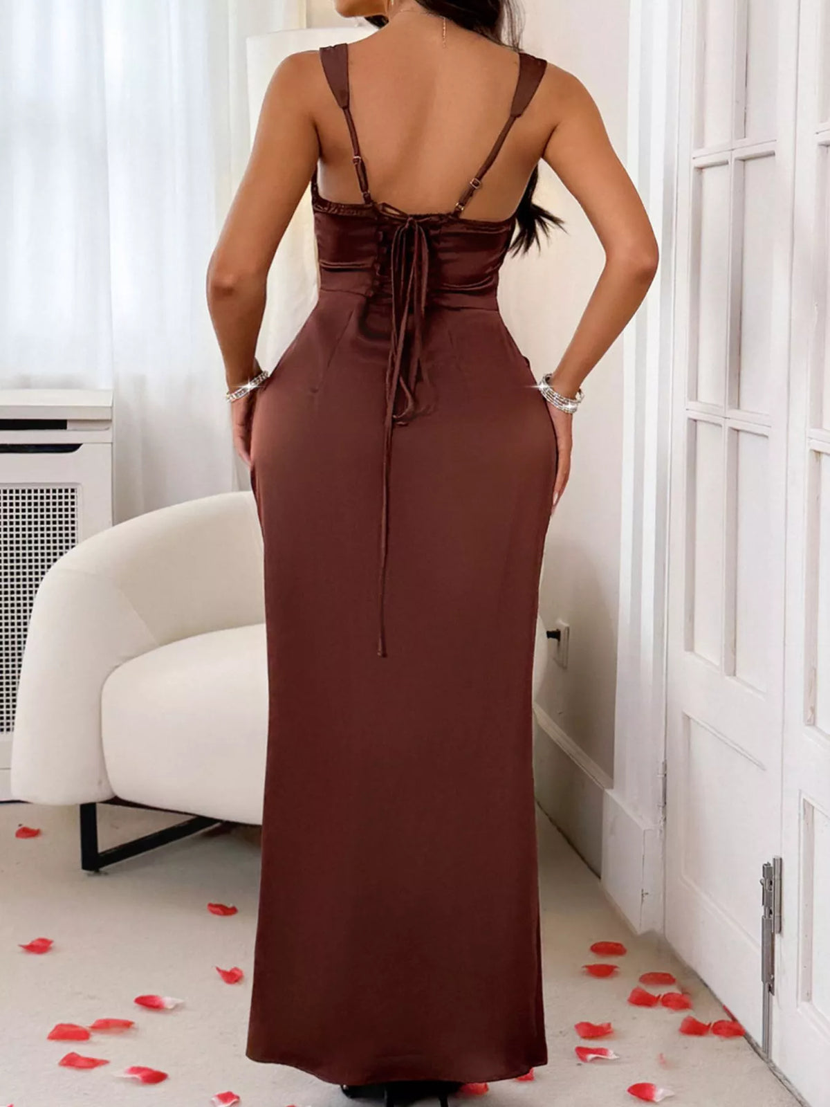 Wide Strap Satin Maxi Dress - alternate view 8