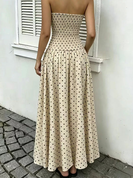 Strapless Polka Dot Ruched Maxi Dress - alternate view 37