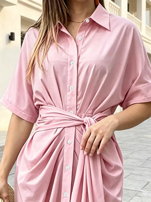 Button-Down Shirt Dress with Waist-Tie Detail - alternate view 3