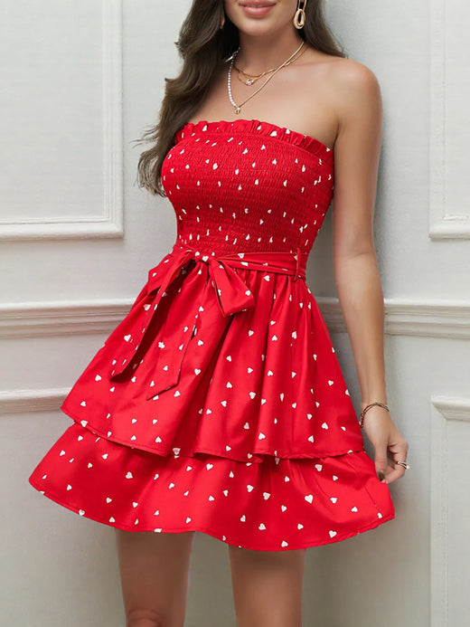 Smocked Heart Print Tube Dress - alternate view 5