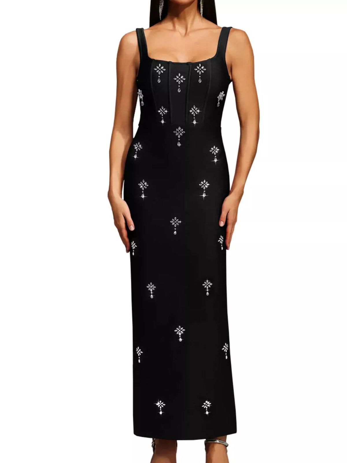 Rhinestone Embellished Bodycon Maxi Dress - alternate view 3