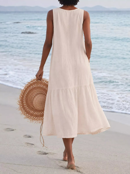 Full Size V-Neck Button Front Sleeveless Midi Dress Plus Size - alternate view 8