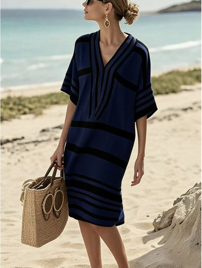 Striped Half Sleeve Midi Dress - alternate view 19