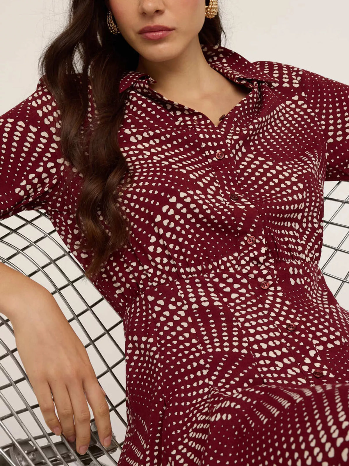 Printed Long Sleeve Mini Shirt Dress - alternate view 2