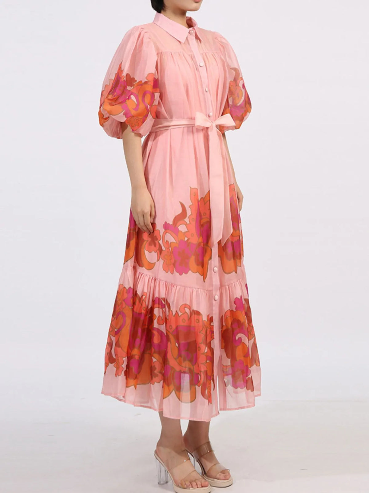Button Front Puff Sleeve Dress - alternate view 6