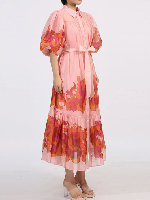 Button Front Puff Sleeve Dress - alternate view 6