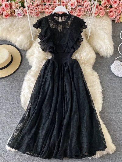 Ruffled Mock Neck Lace Maxi Dress - alternate view 8