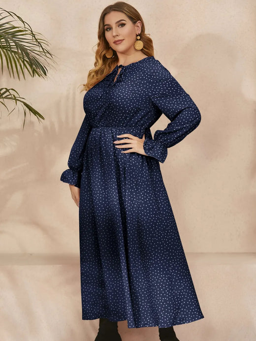 Ruffled Polka Dot Long Sleeve Midi Dress - alternate view 3