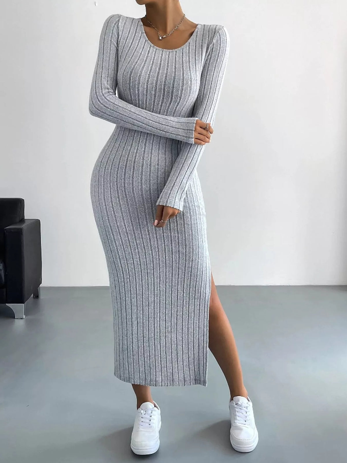 Side Slit Ribbed Knit Dress - alternate view 8