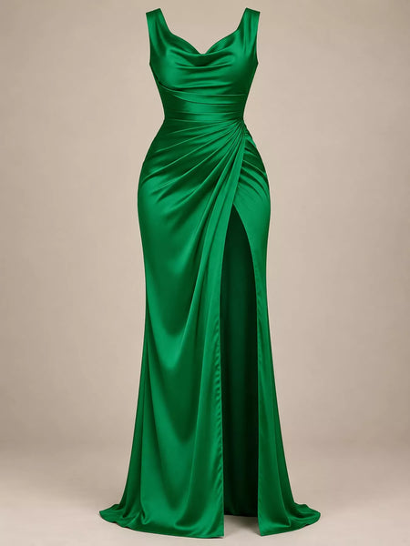 Full Size Satin Cowl Neck High Slit Maxi Evening Dress Plus Size - alternate view 15
