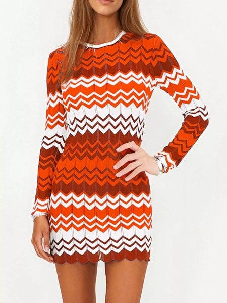 Openwork Wave Pattern Long Sleeve Sweater Dress - alternate view 13