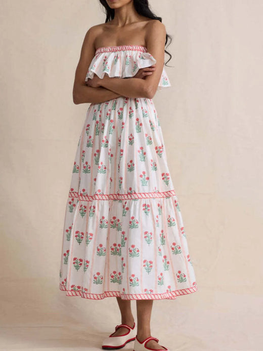 Floral Strapless Ruffle Dress - alternate view 3