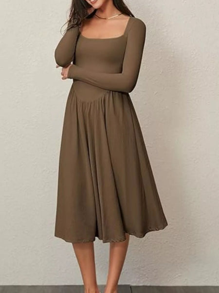 Square Neck Long Sleeve Midi Dress - alternate view 22