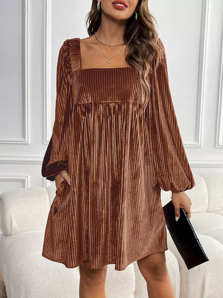 Velvet Square Neck Long Sleeve Dress - alternate view 3