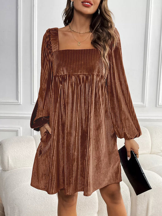 Velvet Square Neck Long Sleeve Dress - alternate view 3