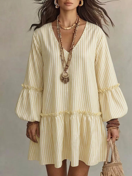 Full Size Striped Balloon Sleeve Mini Dress Plus Size - alternate view 3