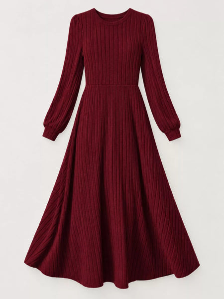 Ribbed Knit Long Sleeve A-Line Midi Dress - alternate view 14