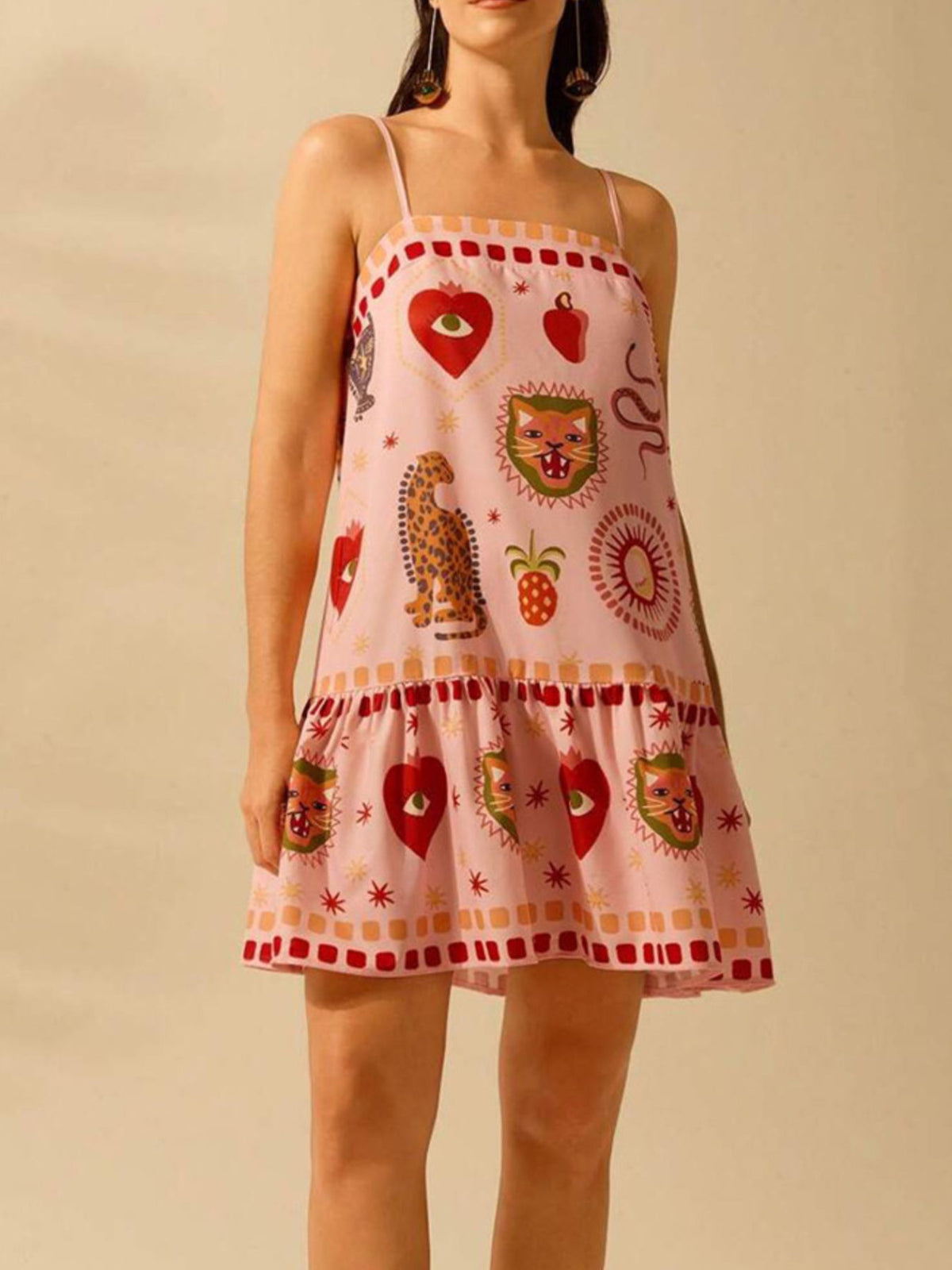Printed Ruffle Hem Mini Dress - alternate view 3