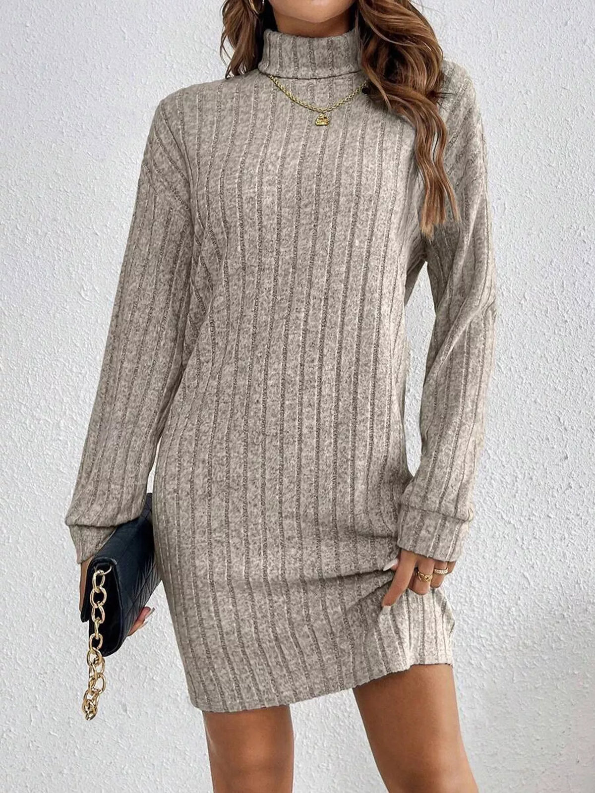 Turtleneck Ribbed Knit Dress - alternate view 2