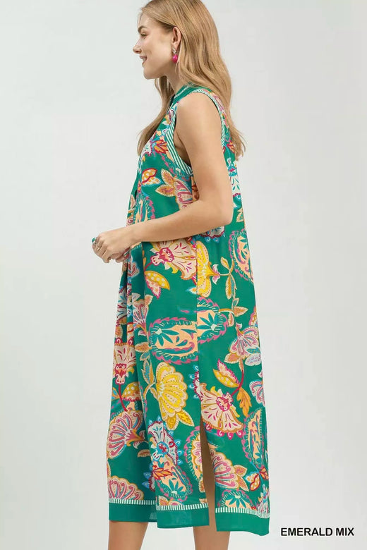 Paisley Floral Sleeveless Midi Dress - alternate view 3