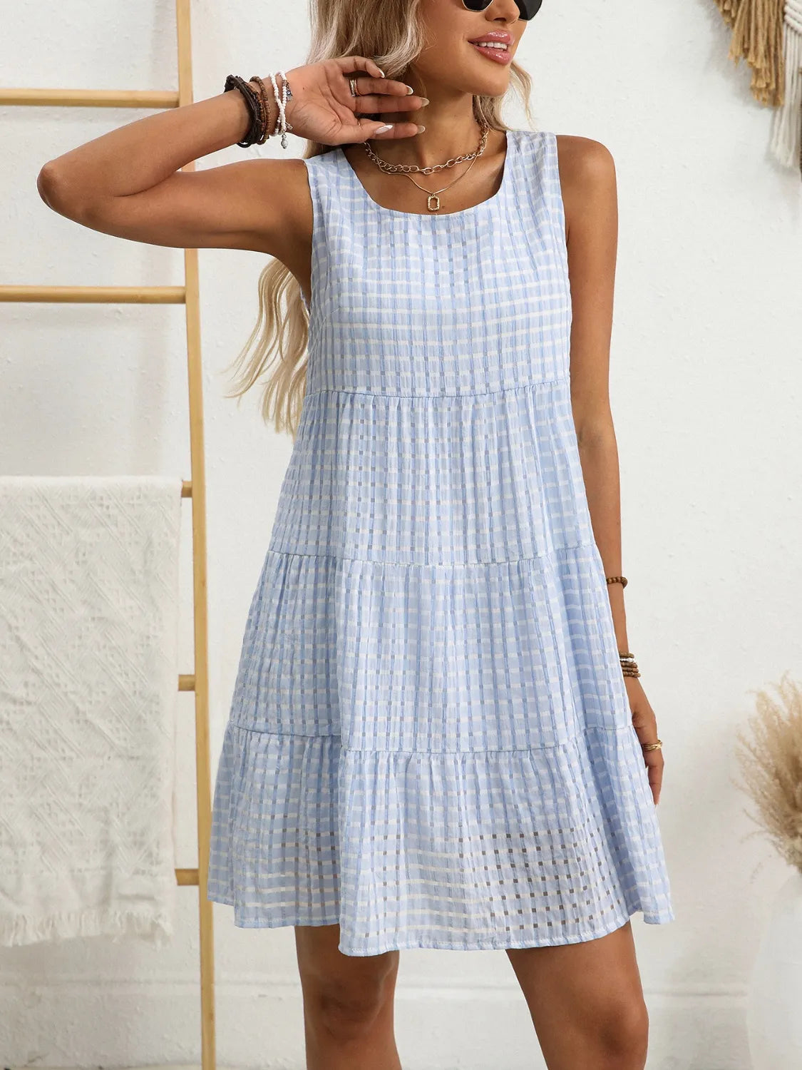 Plaid Round Neck Sleeveless Mini Dress - alternate view 2