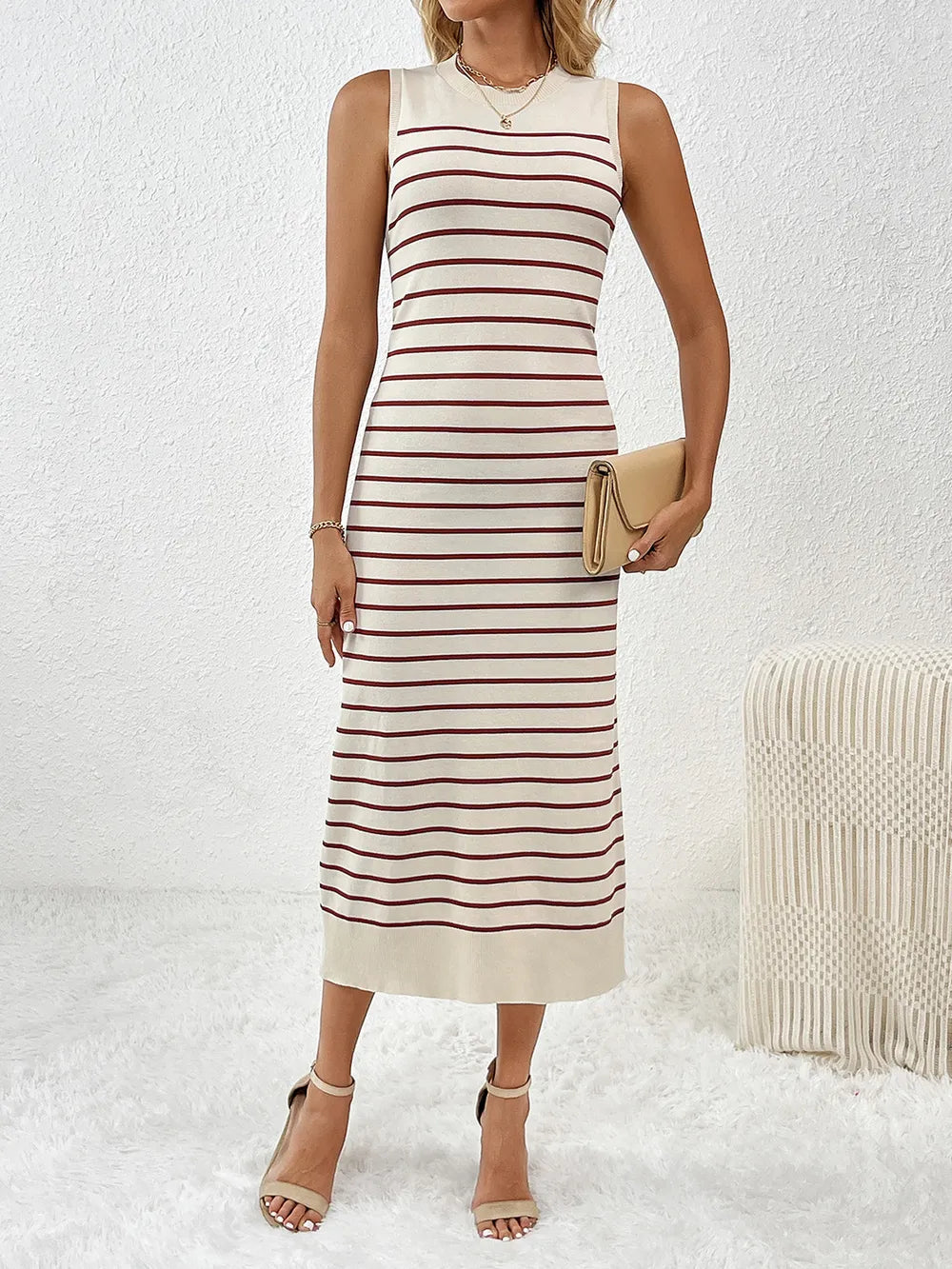 Round Neck Sleeve Midi Knit Dress - alternate view 6