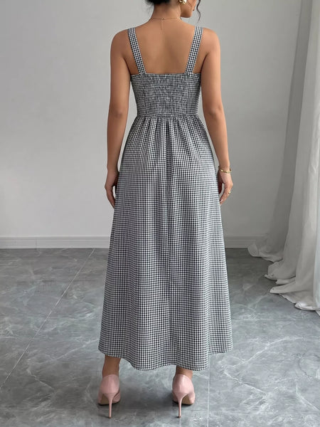 Square Neck Gingham Midi Dress - alternate view 5
