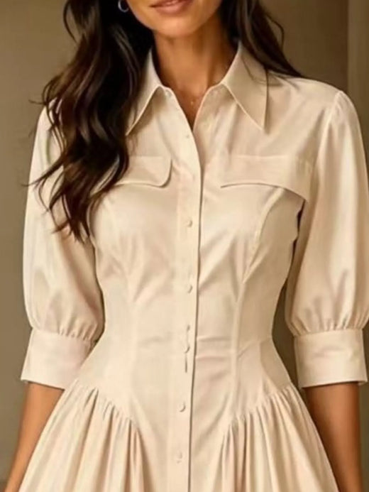 Full Size Elegant Button-Down Shirt Dress with Cinched Waist Plus Size - alternate view 5
