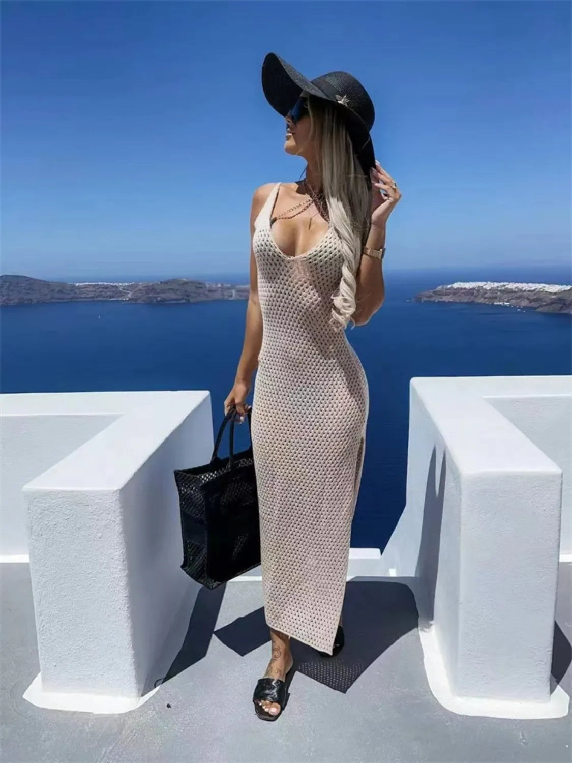 Openwork Slit Sweater Maxi Dress - alternate view 8