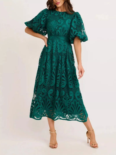 Lace Puff Sleeve Midi Dress - alternate view 4