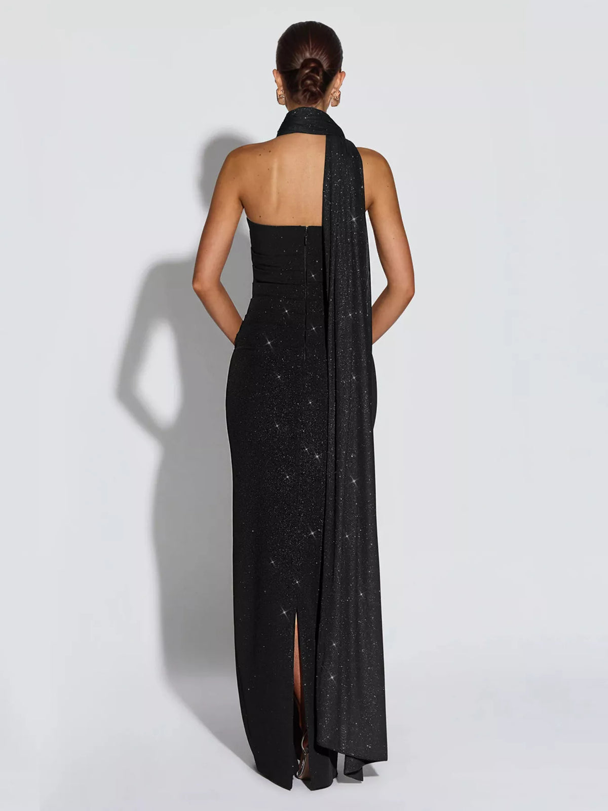 Slit Glitter Tube Maxi Dress with Scarf - alternate view 4