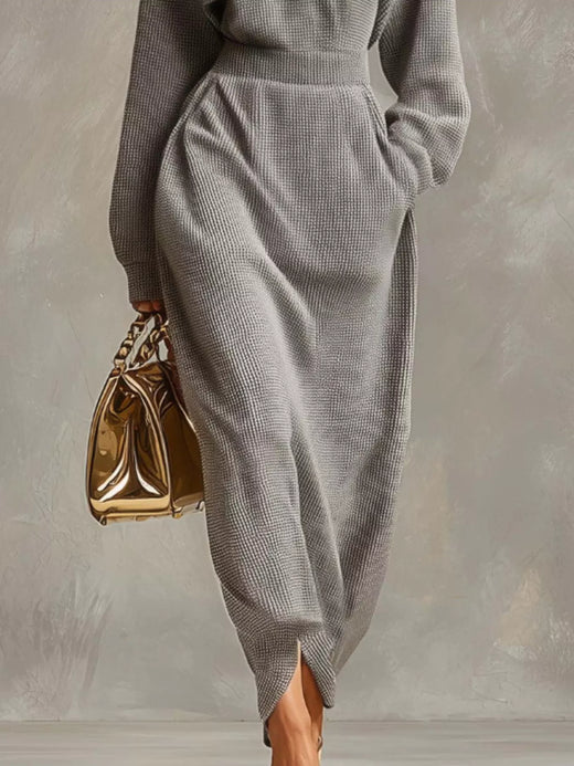 Waffle Knit Quarter-Zip Midi Dress - alternate view 3