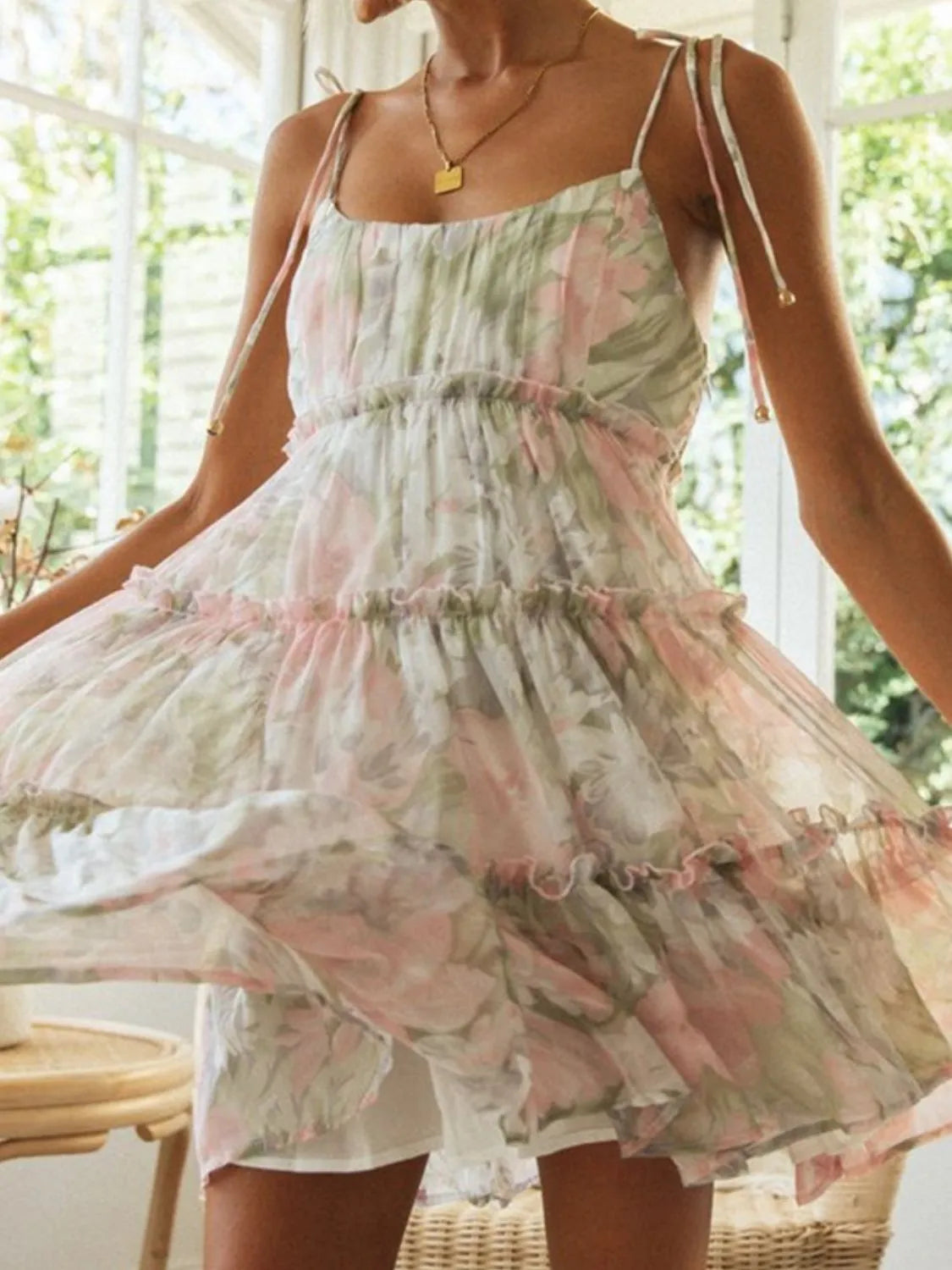 Frill Printed Square Neck Mini Cami Dress - alternate view 12