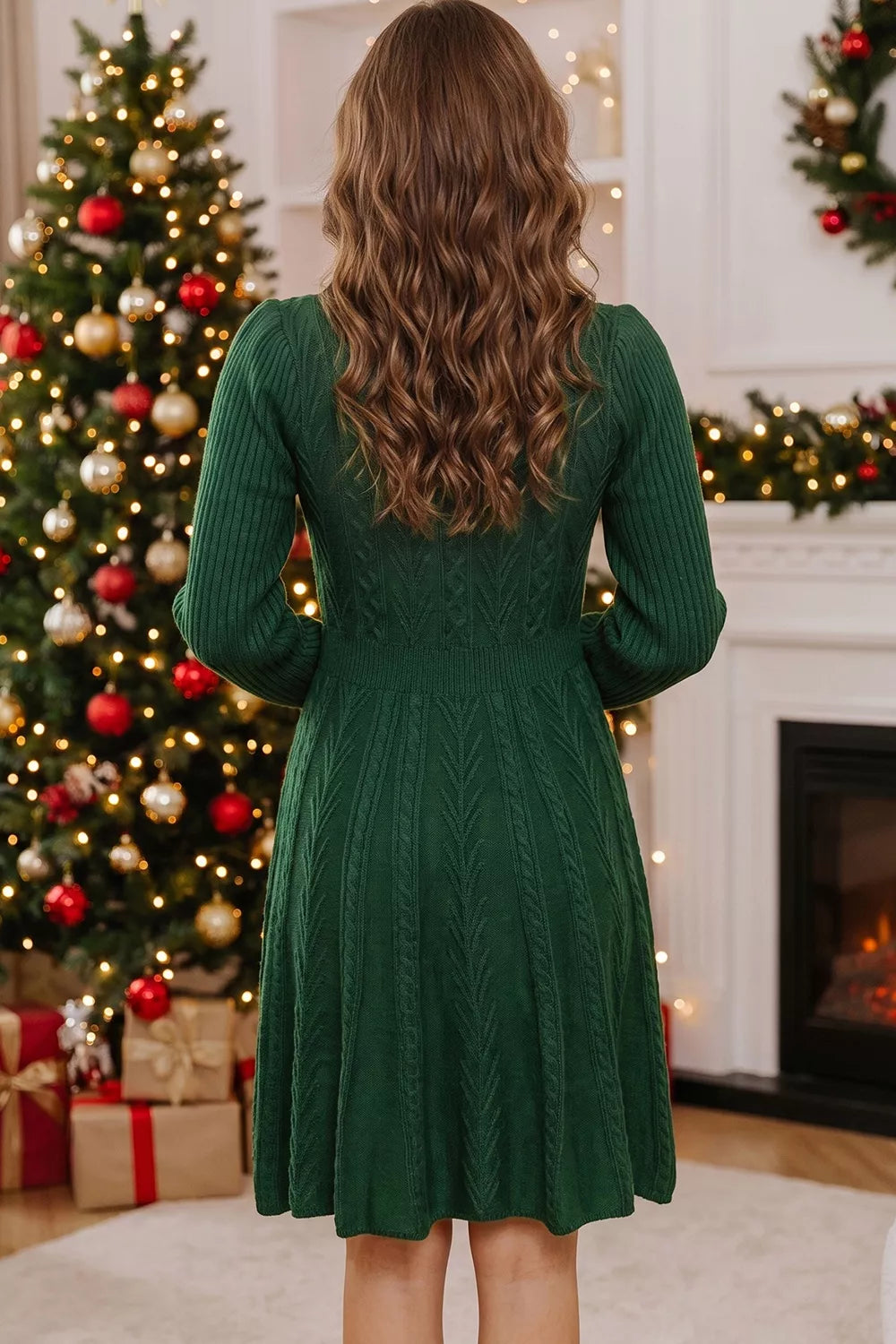 Ribbed Cable Knit Ribbon Knot Sweater Mini Dress - alternate view 2