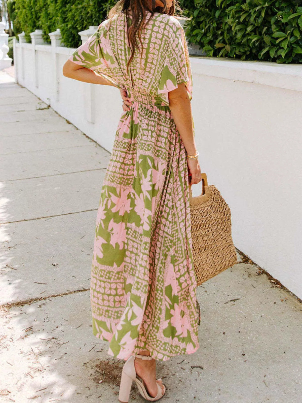 Floral Print V-Neck High Slit Maxi Dress - alternate view 4